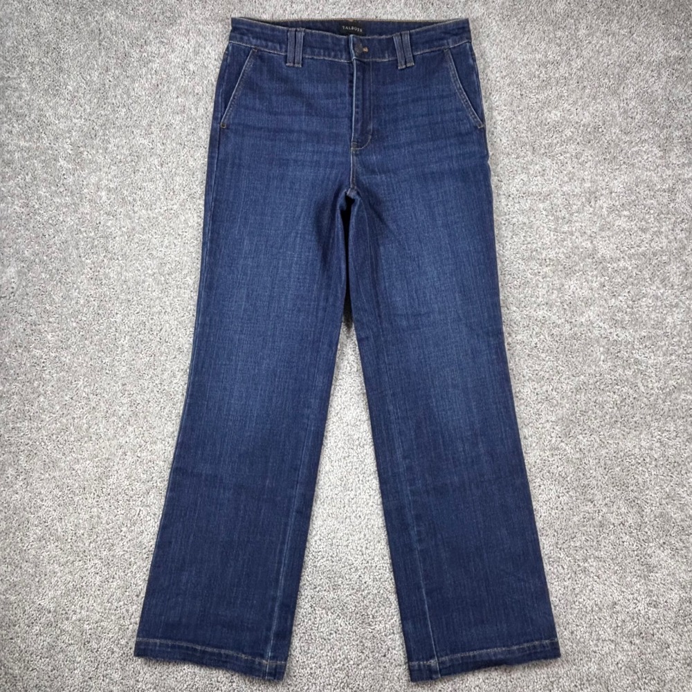 Talbots Womens Dark Wash Trouser Jean Size 8 Wide Leg Straight Denim Pants